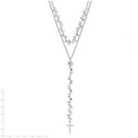 Sterling Silver Polished Cross w/2 in ext 2-Strand Necklace