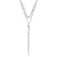 Sterling Silver Polished Cross w/2 in ext 2-Strand Necklace