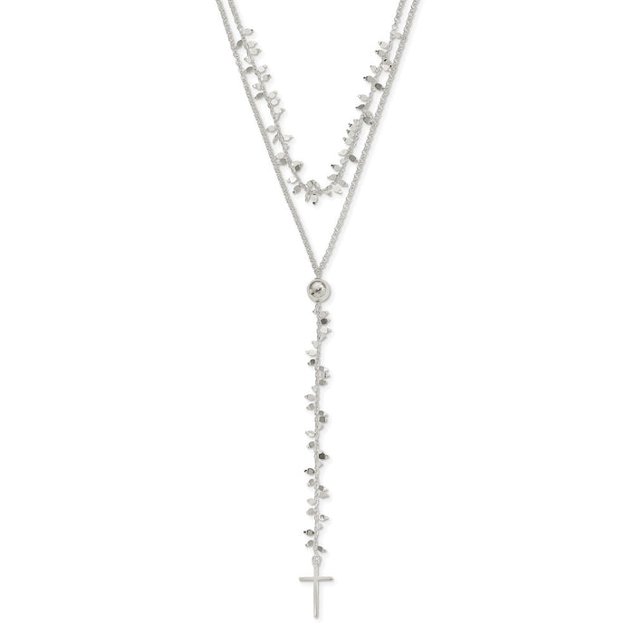 Sterling Silver Polished Cross w/2 in ext 2-Strand Necklace