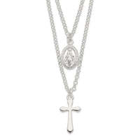 Sterling Silver Polished Medallion & Cross Necklace