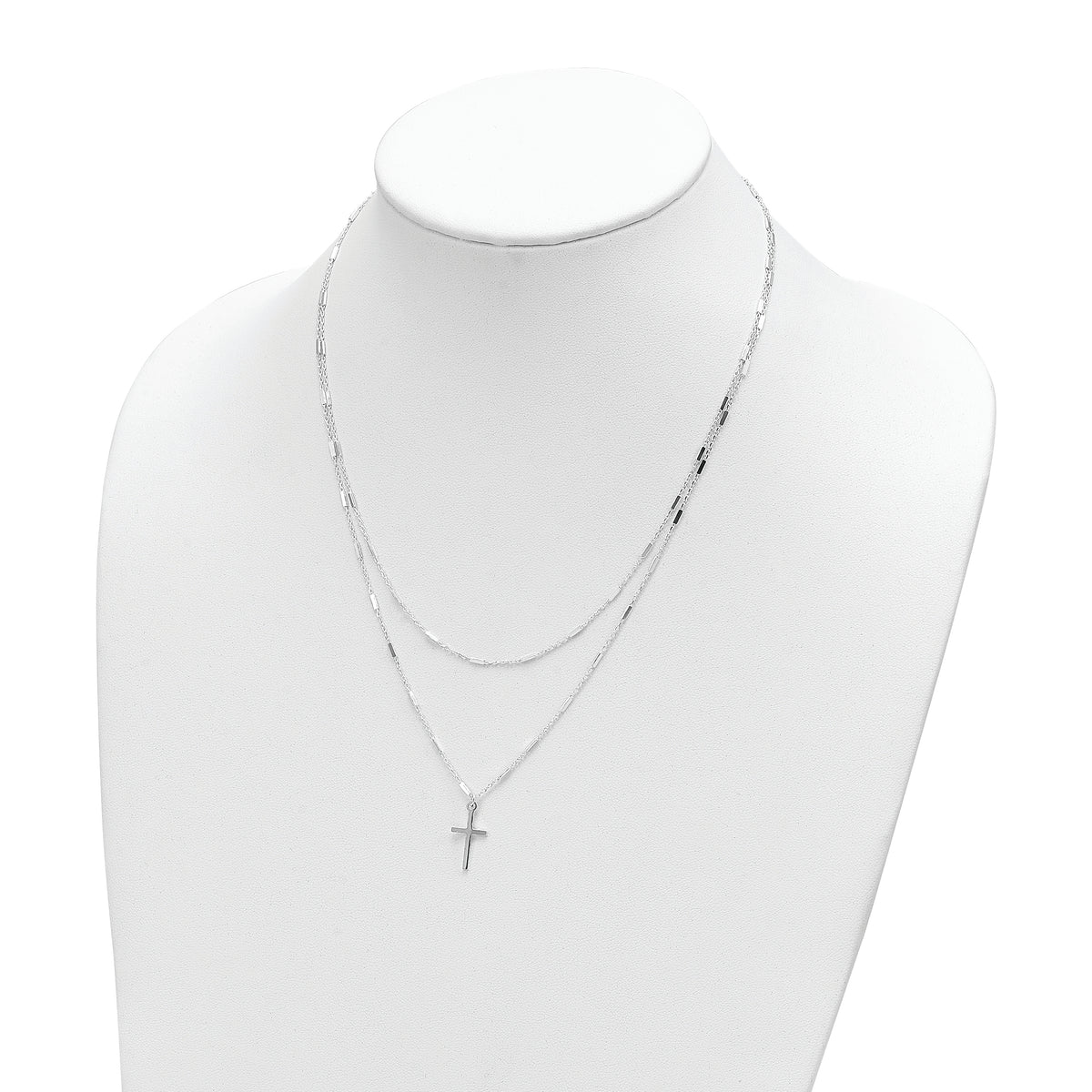 Sterling Silver Fancy Cross Double Strand Necklace