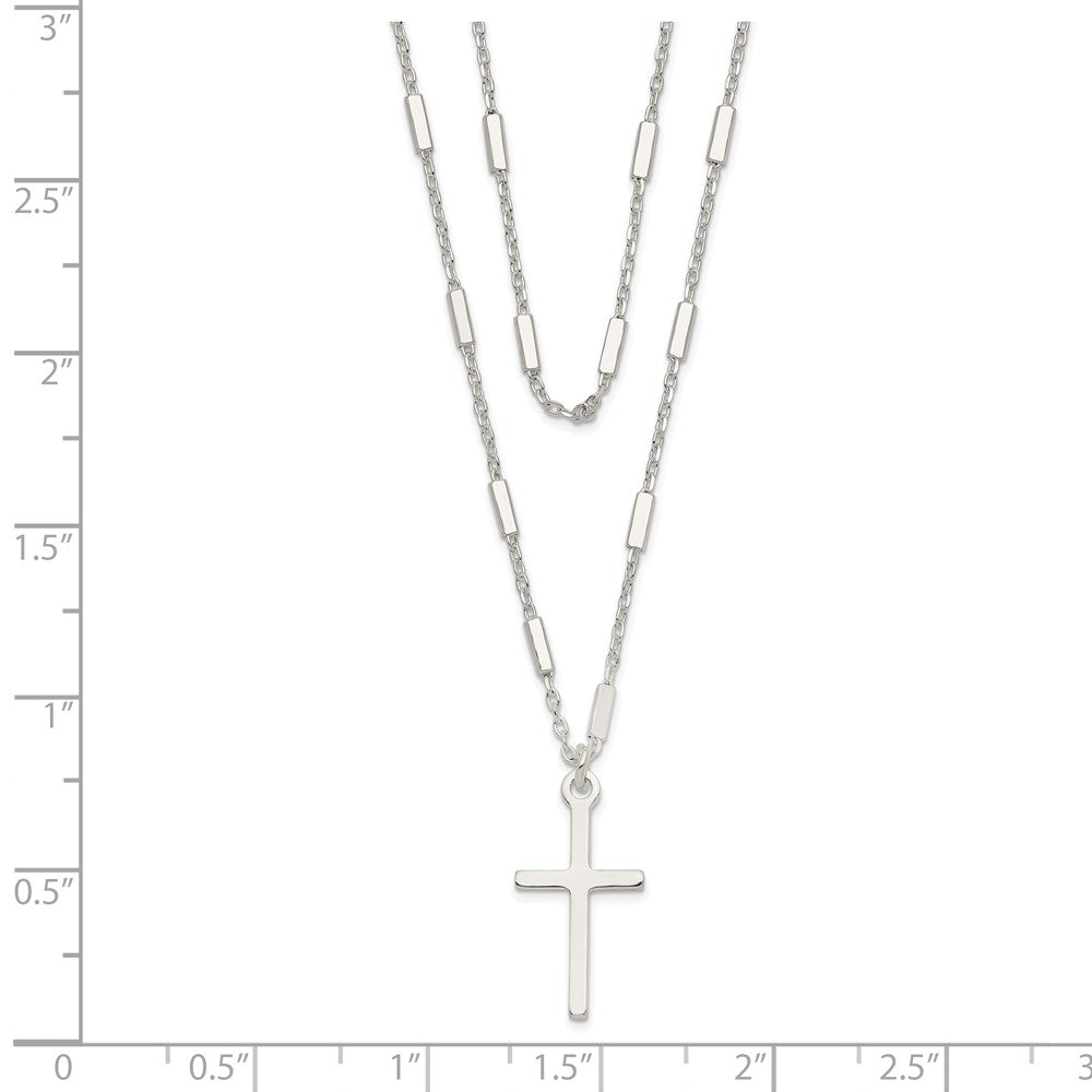 Sterling Silver Fancy Cross Double Strand Necklace