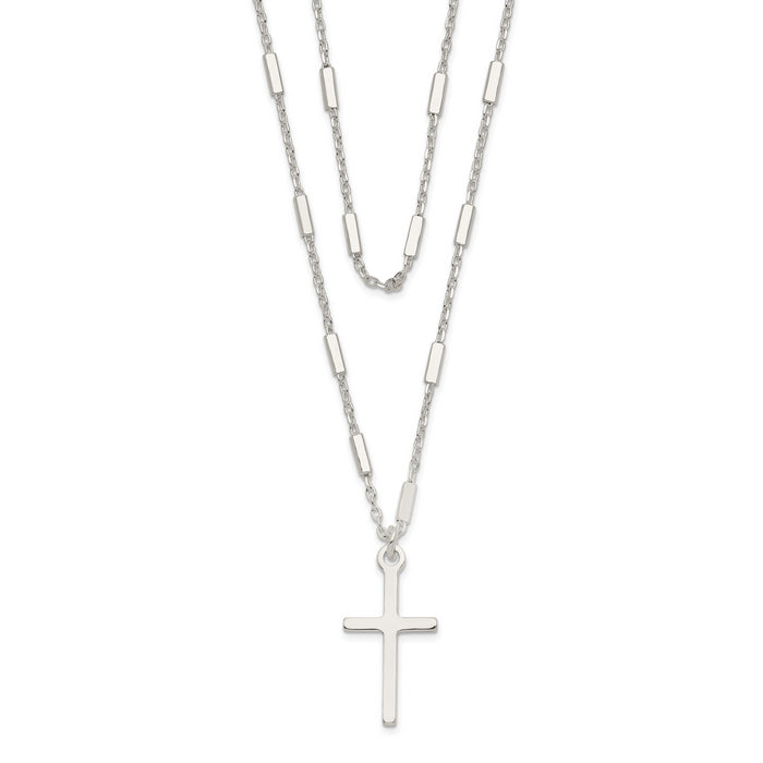 Sterling Silver Fancy Cross Double Strand Necklace