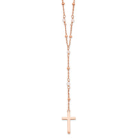 Sterling Silver Rose-tone Rose Quartz Beaded Cross w/2 in ext. Necklace