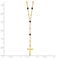 Sterling Silver Gold-tone Beaded Onyx Cross w/2 in ext. Necklace