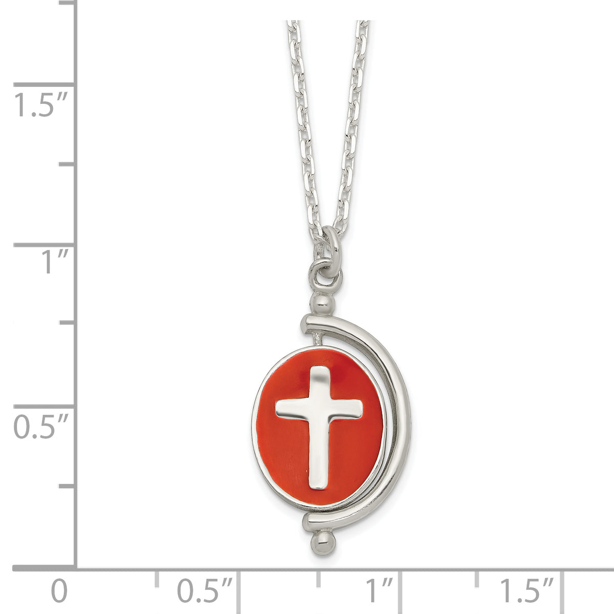 Sterling Silver Polished Reversible Enameled Faith Cross Necklace