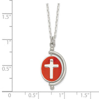 Sterling Silver Polished Reversible Enameled Faith Cross Necklace