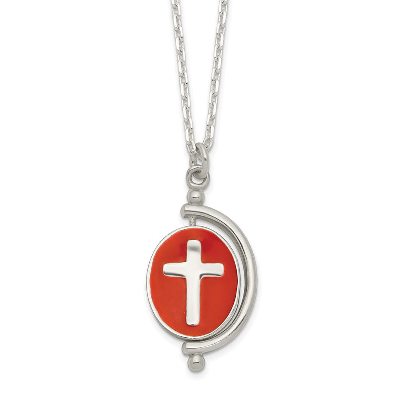 Sterling Silver Polished Reversible Enameled Faith Cross Necklace