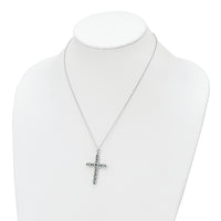 Sterling Silver Rhodium-plated CZ & Green Nano Crystal Cross 18in Necklace