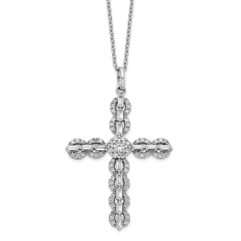 Sterling Silver Rhodium-plated Polished CZ Cross Necklace