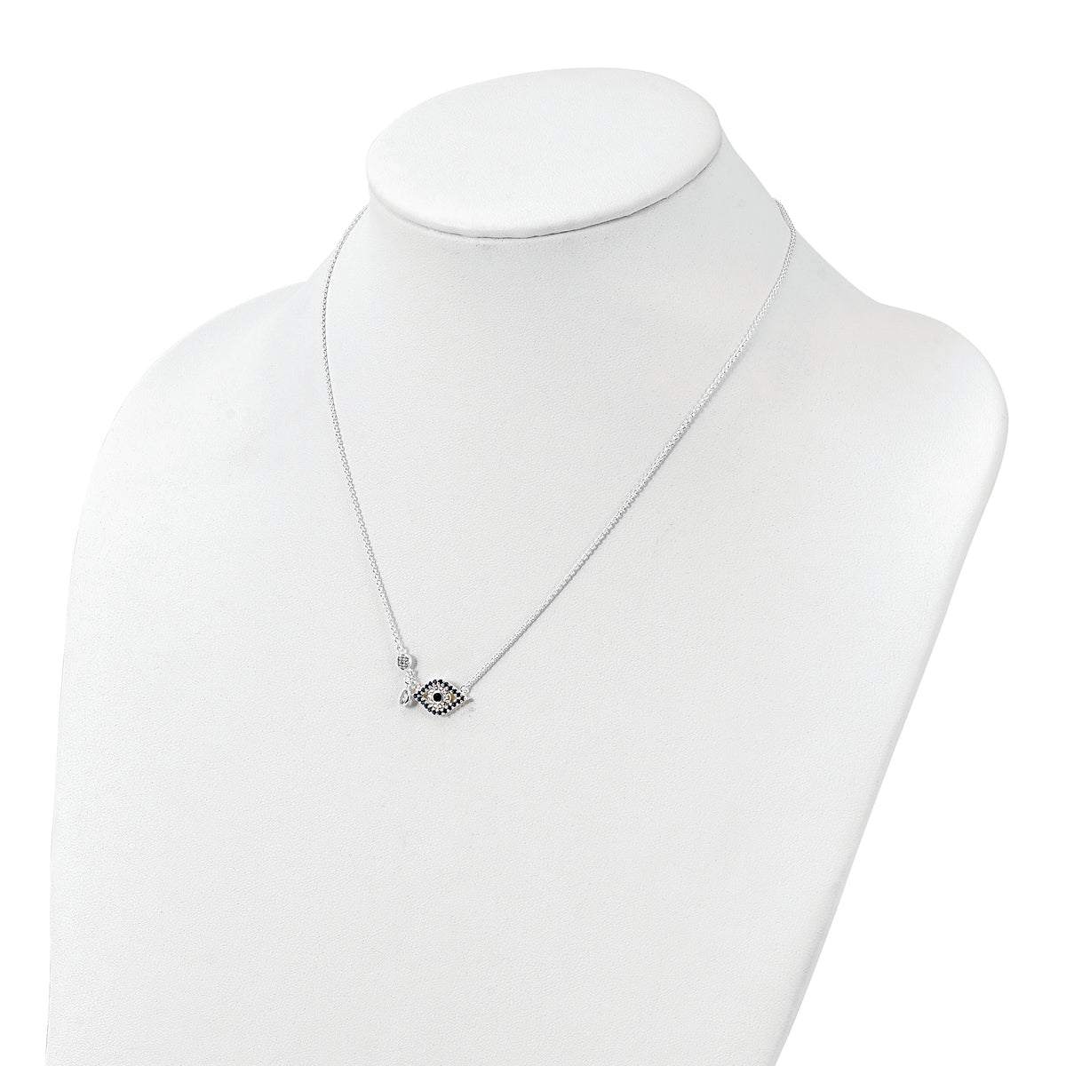 Sterling Silver Polished CZ Evil Eye Necklace