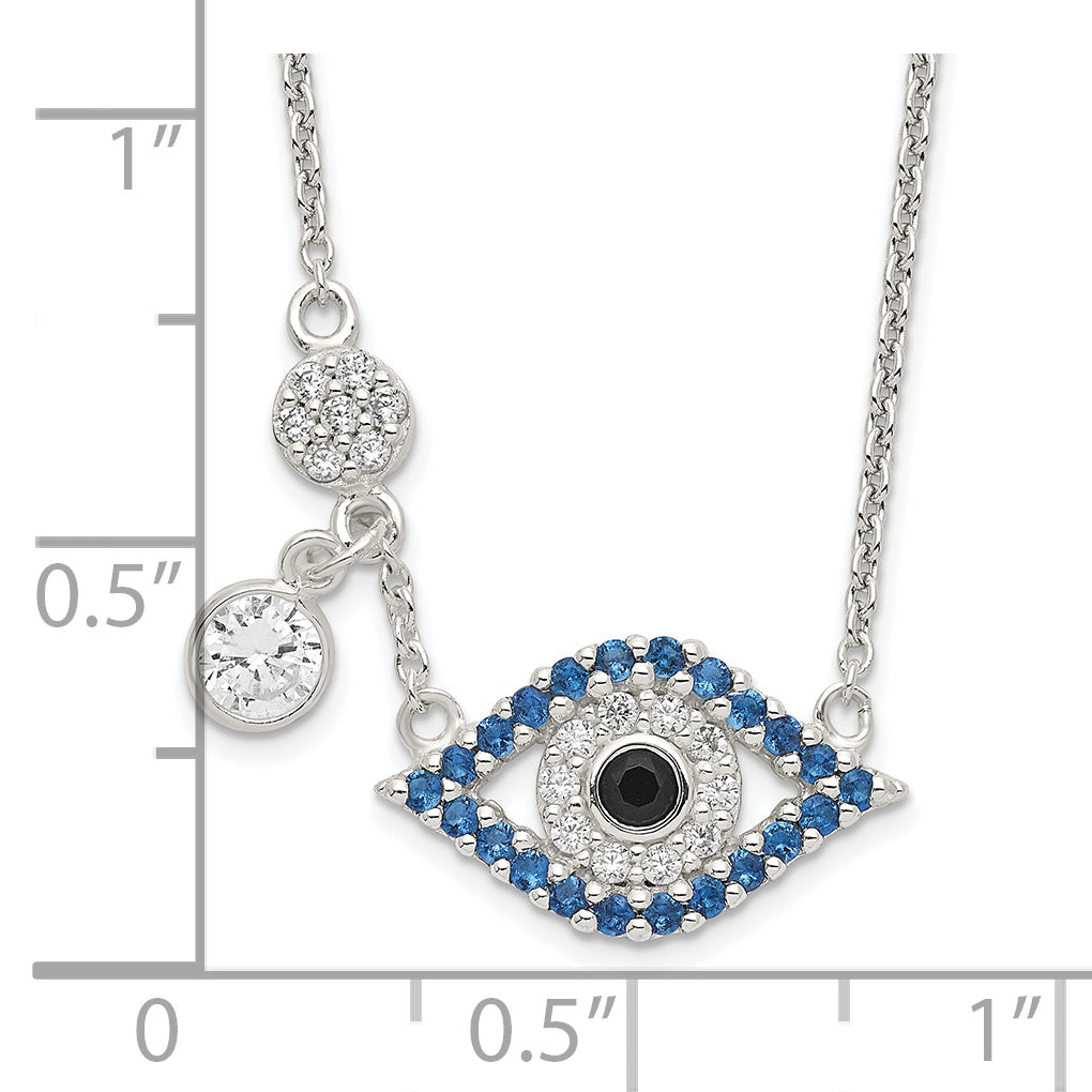 Sterling Silver Polished CZ Evil Eye Necklace