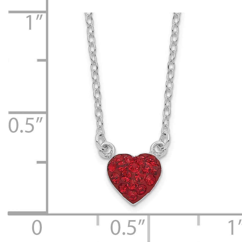 Sterling Silver 18.25in Rhodium-plated Polished Red Crystal Heart Necklace