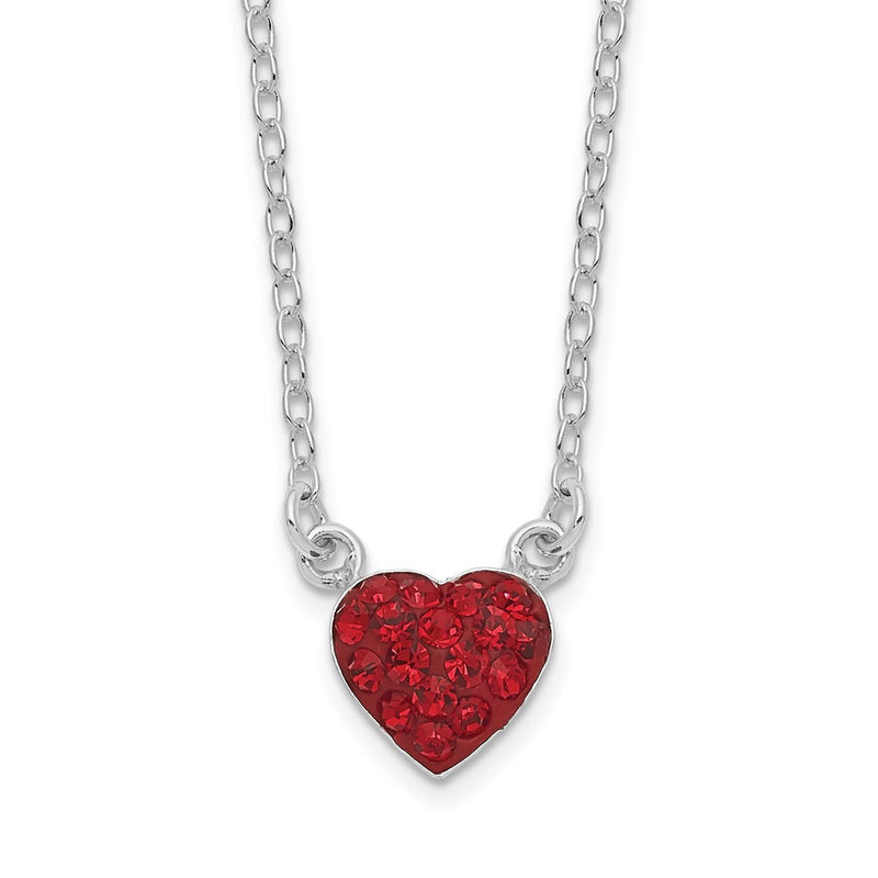 Sterling Silver 18.25in Rhodium-plated Polished Red Crystal Heart Necklace