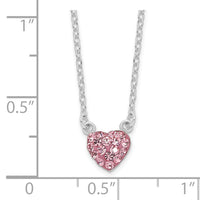 Sterling Silver Rhodium-plated Polished Pink Crystal Heart Necklace