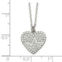 Sterling Silver Heartbeat in CZ Heart Necklace