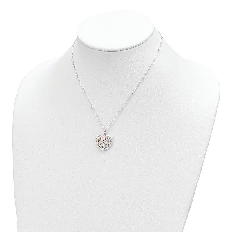 Sterling Silver & Rose-tone Polished Moveable Heart Necklace