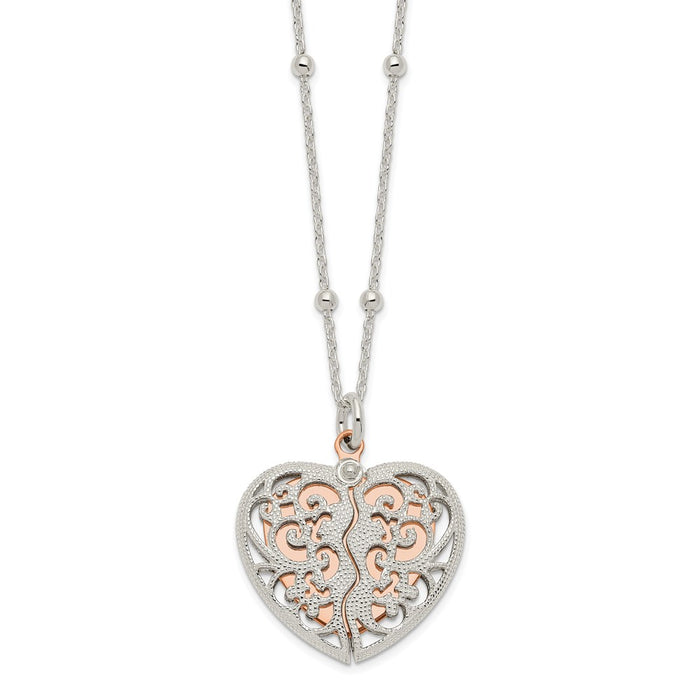 Sterling Silver & Rose-tone Polished Moveable Heart Necklace