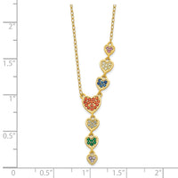 Sterling Silver Gold-tone Multicolor CZ Hearts 16.75 inch Necklace