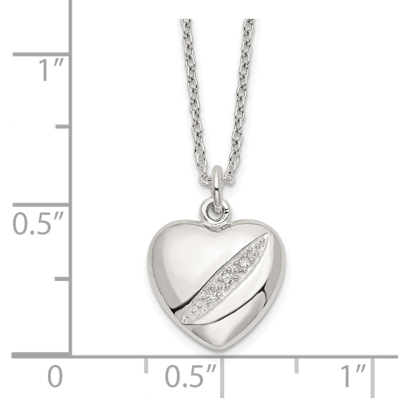 Sterling Silver CZ 16in w/2in ext Heart Necklace