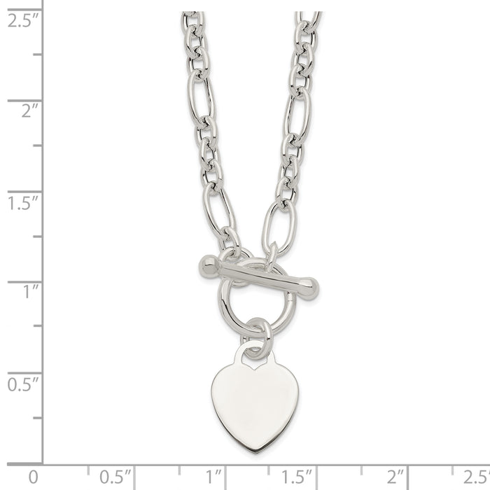 Sterling Silver Polished Heart Charm Fancy Link Necklace