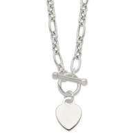 Sterling Silver Polished Heart Charm Fancy Link Necklace