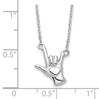 Sterling Silver Rhodium-plated I Love You Hand Signal Necklace