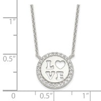 Sterling Silver Polished CZ Love Necklace