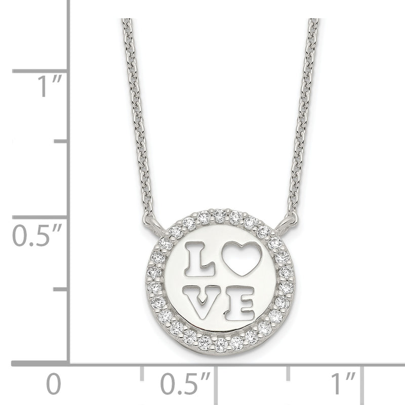 Sterling Silver Polished CZ Love Necklace