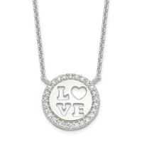 Sterling Silver Polished CZ Love Necklace