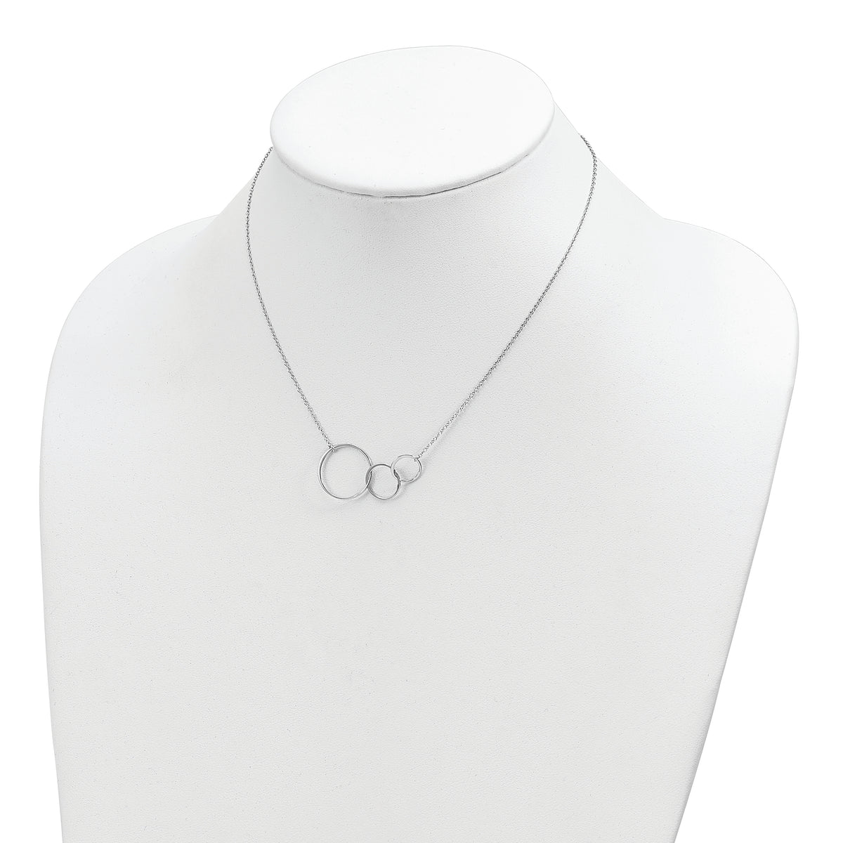 Sterling Silver Rhodium-plated 3 Intertwined Circles w/2 in ext. Necklace