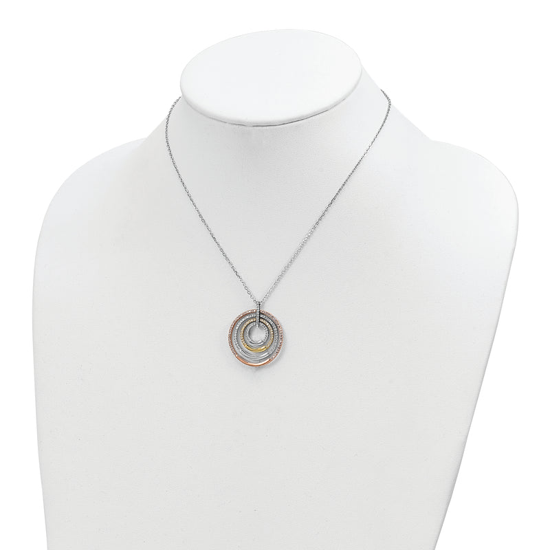 SS Rhodium-plated Gold and Rose-tone CZ Circles w/2 in ext. Necklace