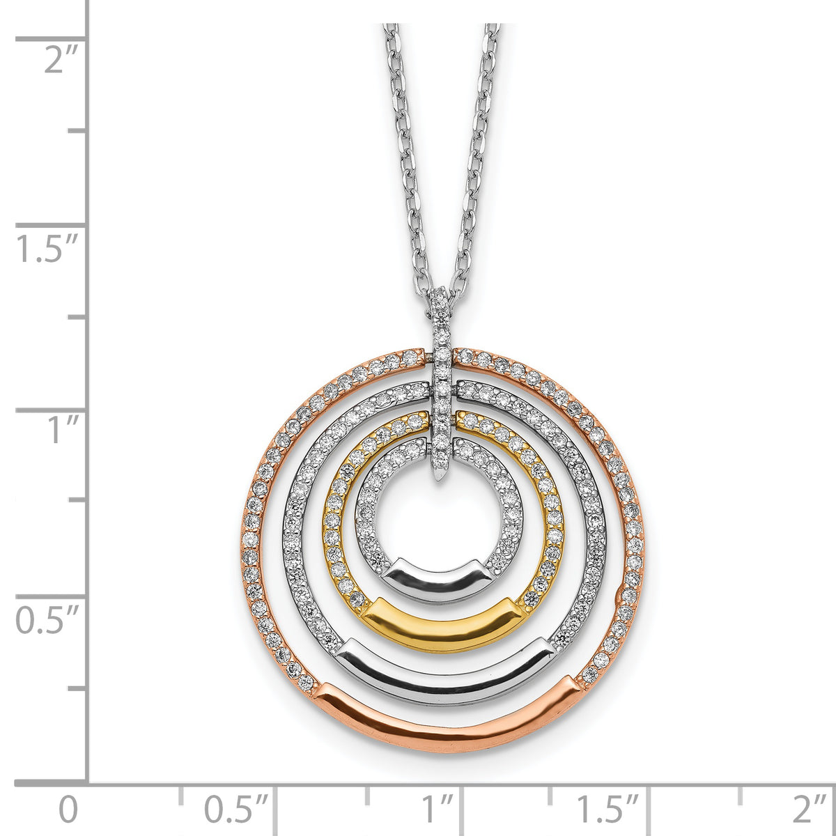 SS Rhodium-plated Gold and Rose-tone CZ Circles w/2 in ext. Necklace