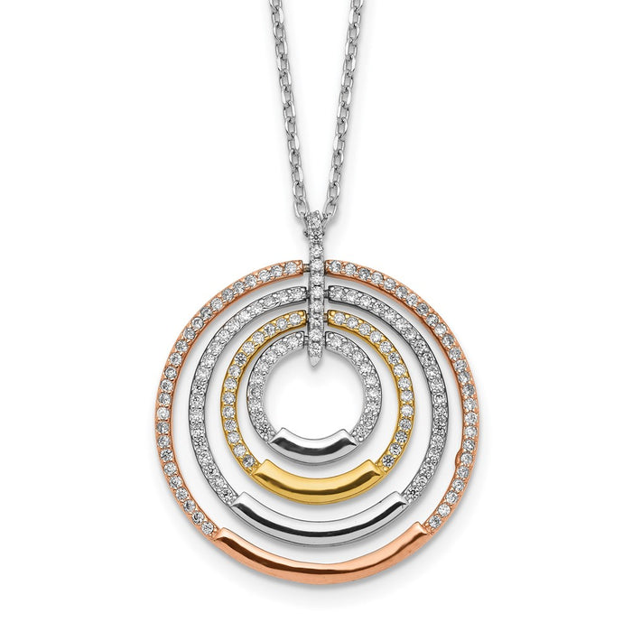 SS Rhodium-plated Gold and Rose-tone CZ Circles w/2 in ext. Necklace