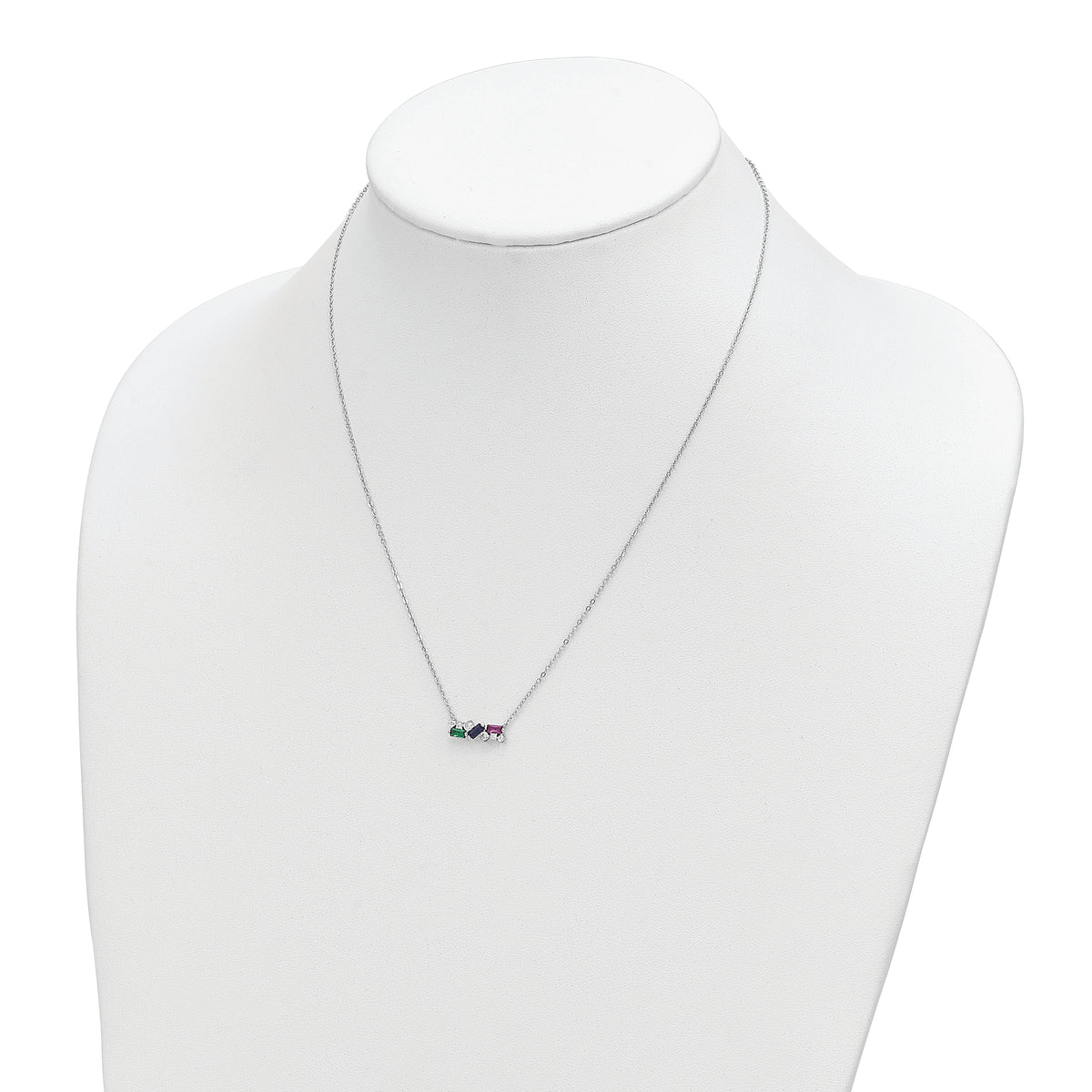 Sterling Silver Rhodium-plated Polished Multi-color CZ Necklace