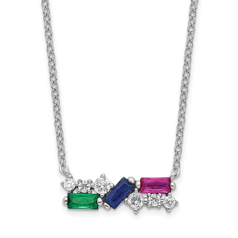 Sterling Silver Rhodium-plated Polished Multi-color CZ Necklace