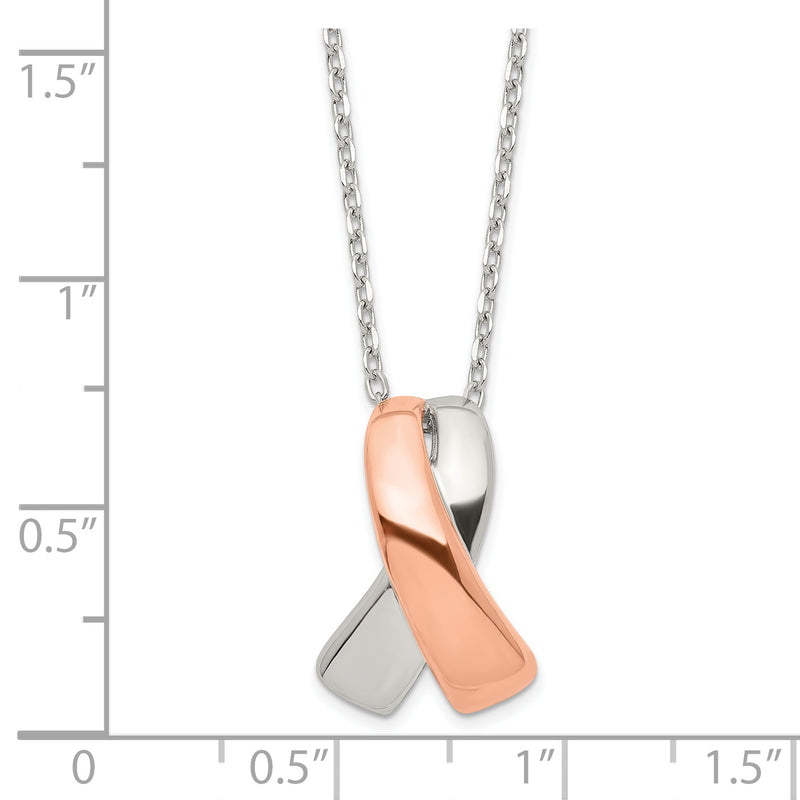 Sterling Silver Rose-tone Polished Awareness Ribbon w/2in ext. Necklace