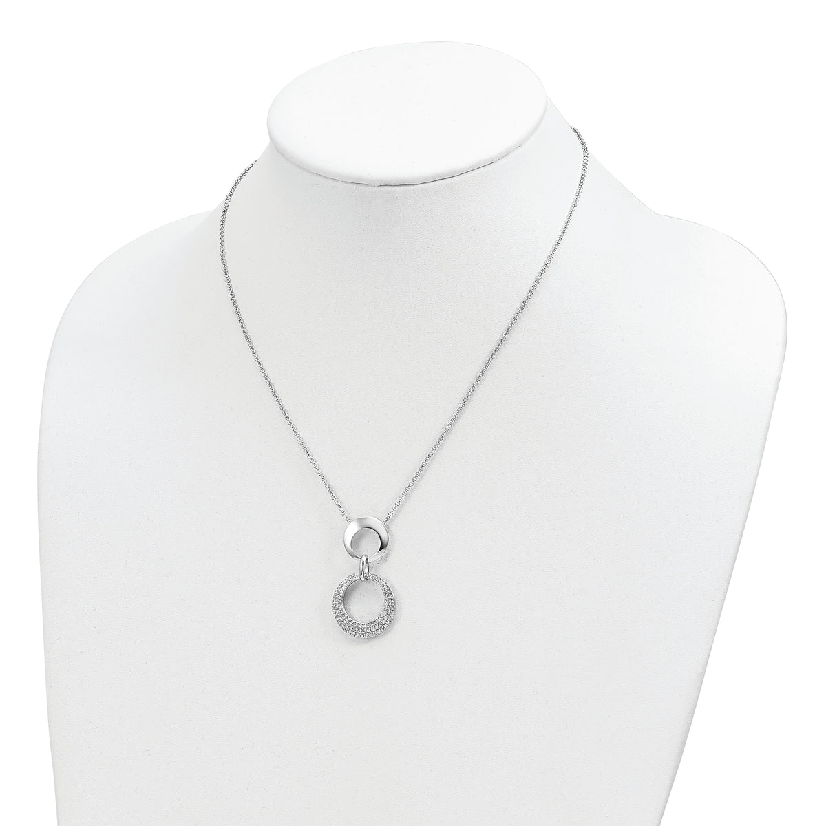 Sterling Silver Rhodium-plated  CZ Intertwined Circles w/2 in ext. Necklace