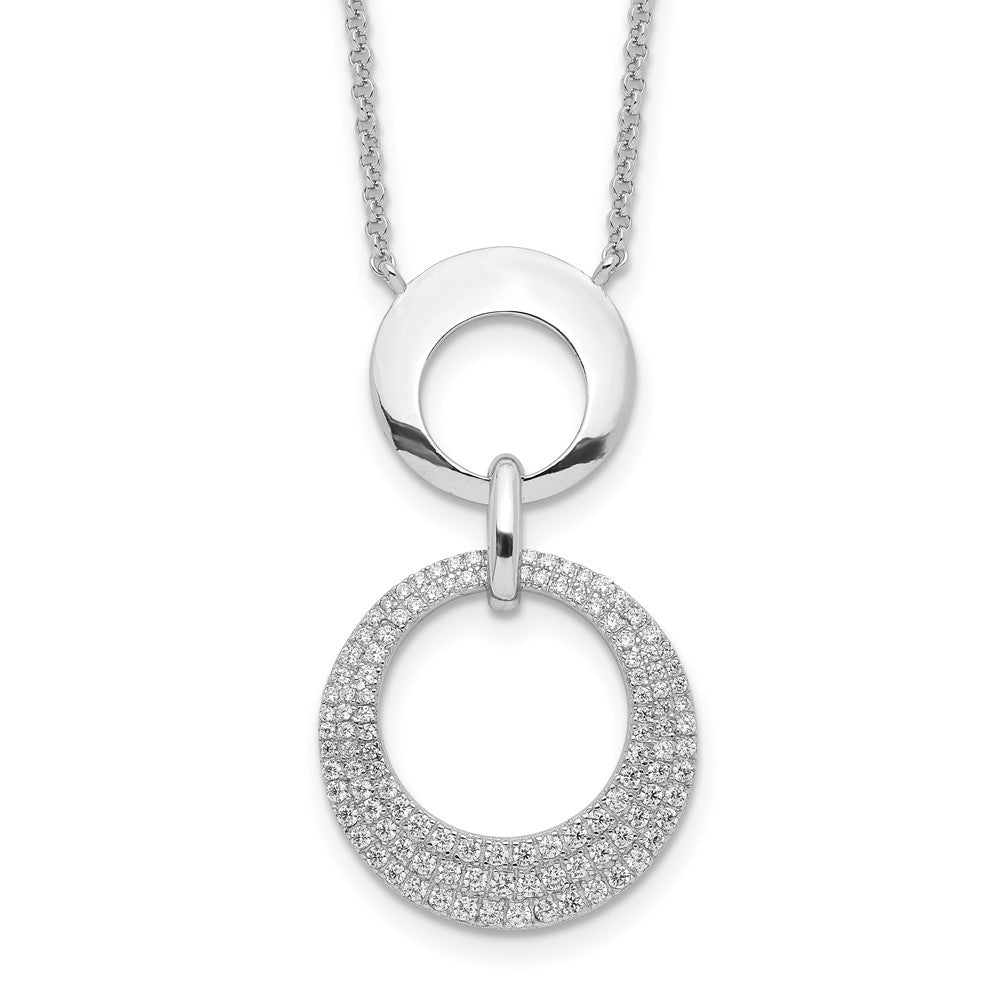 Sterling Silver Rhodium-plated  CZ Intertwined Circles w/2 in ext. Necklace