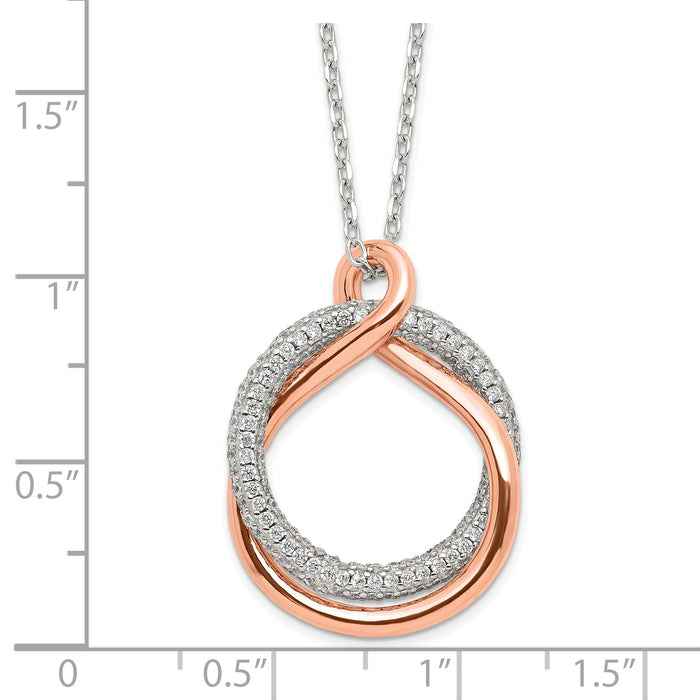 Sterling Silver Rose-tone Polished Pave CZ Twist w/2 in ext. Necklace