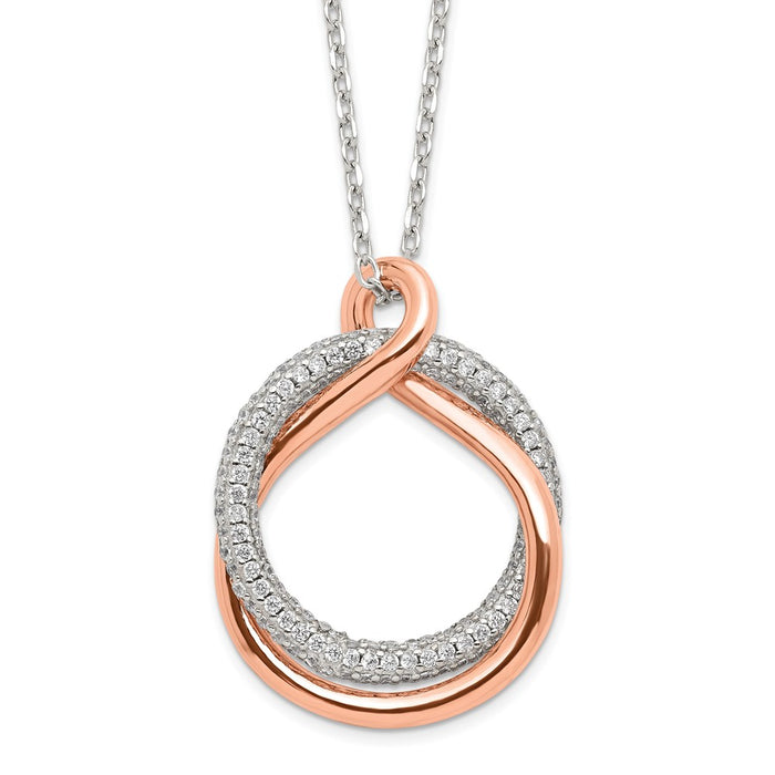 Sterling Silver Rose-tone Polished Pave CZ Twist w/2 in ext. Necklace