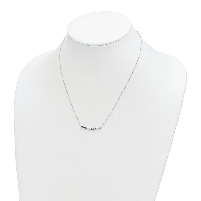 Sterling Silver Rhodium-plated Polished Multi-color CZ Bar Necklace