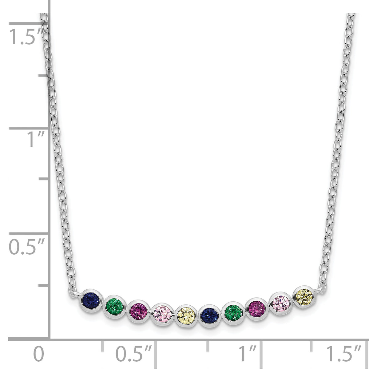 Sterling Silver Rhodium-plated Polished Multi-color CZ Bar Necklace