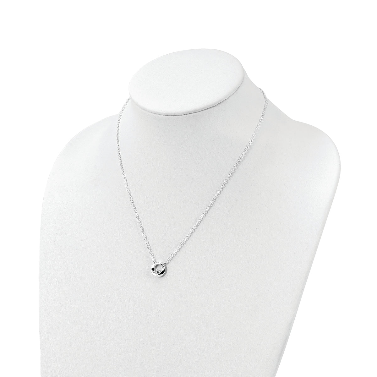 Sterling Silver Rhodium-plated Polished CZ Necklace