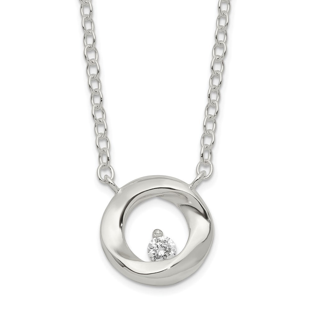 Sterling Silver Rhodium-plated Polished CZ Necklace