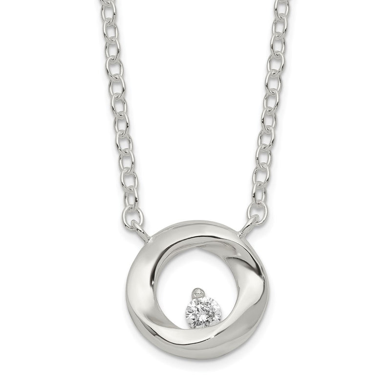 Sterling Silver Rhodium-plated Polished CZ Necklace