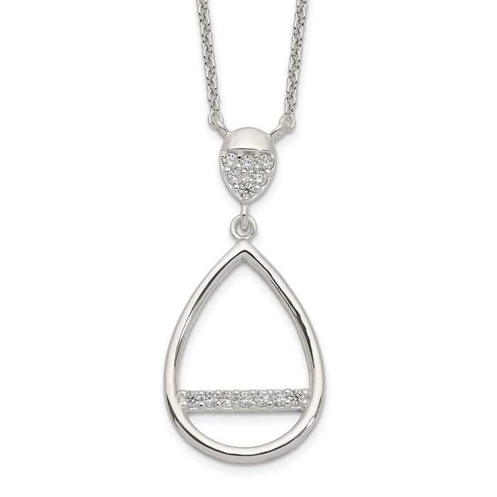 Sterling Silver Polished CZ Teardrop Necklace