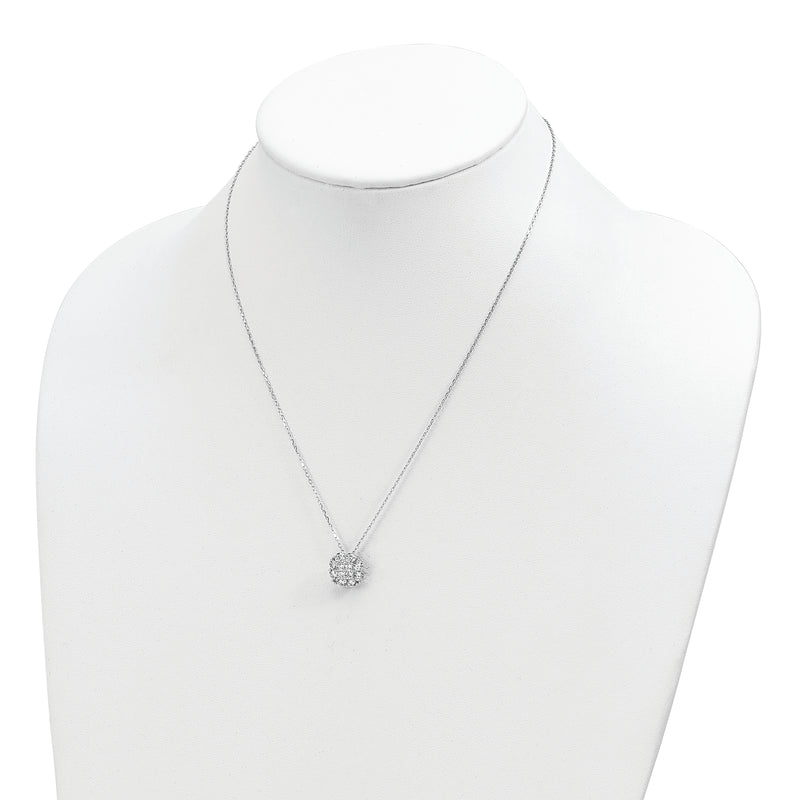 Sterling Silver Rhodium-plated Polished CZ w/2 in ext. Necklace