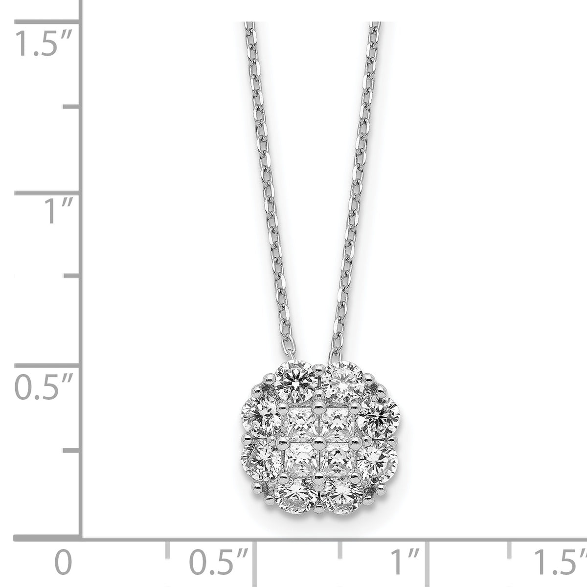 Sterling Silver Rhodium-plated Polished CZ w/2 in ext. Necklace