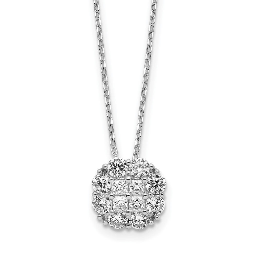 Sterling Silver Rhodium-plated Polished CZ w/2 in ext. Necklace